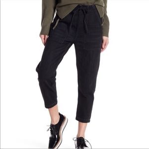 Vince Jeans Patch Front Utility Drawstring Jeans Black Cropped Boyfriend…